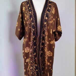Soft Surroundings black, brown, gold tassel-tie front, Kimono - size Medium